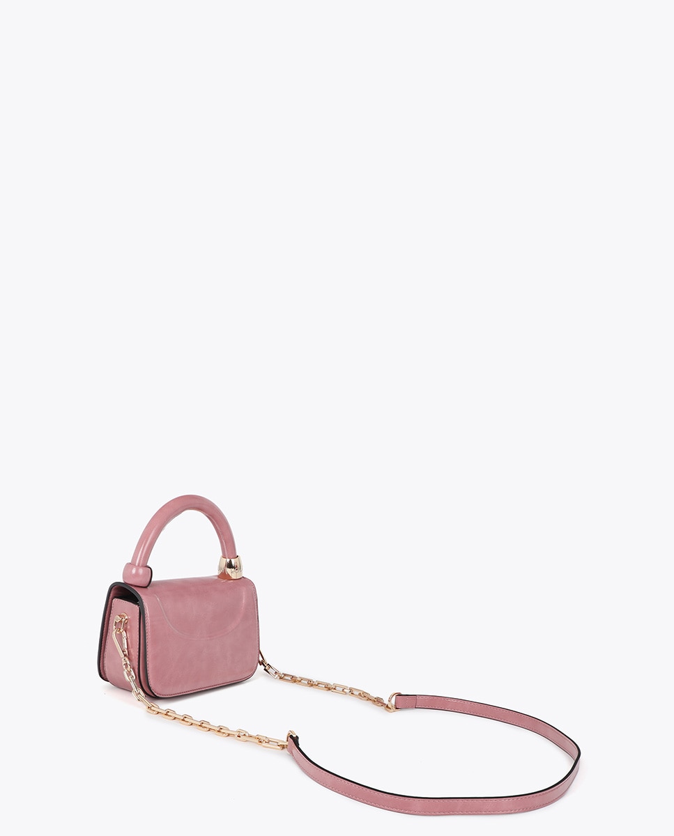 Mala a Tiracolo Mini com Detalhe de Aro Metálico Rosa-4