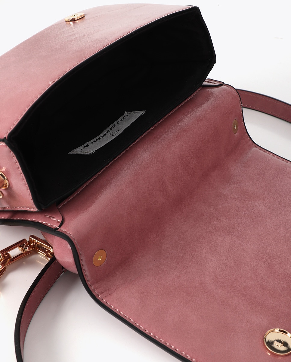 Mala a Tiracolo Mini com Detalhe de Aro Metálico Rosa-5