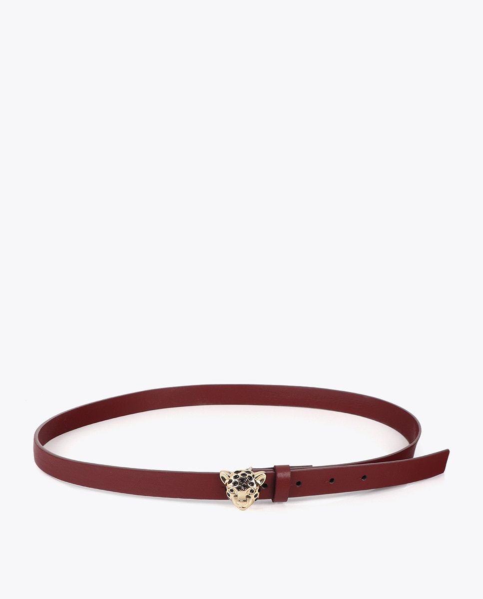 Cinto Fino Fivela Leopardo Vermelho-2