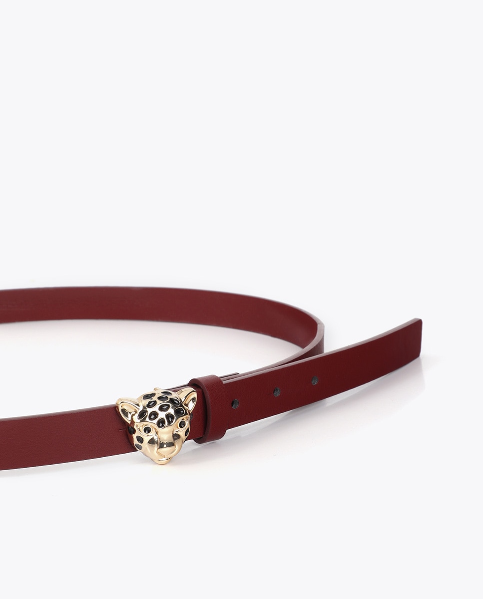 Cinto Fino Fivela Leopardo Vermelho-3
