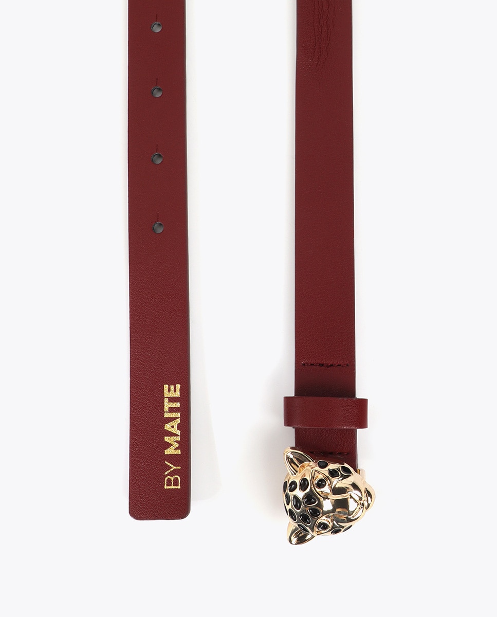 Cinto Fino Fivela Leopardo Vermelho-4