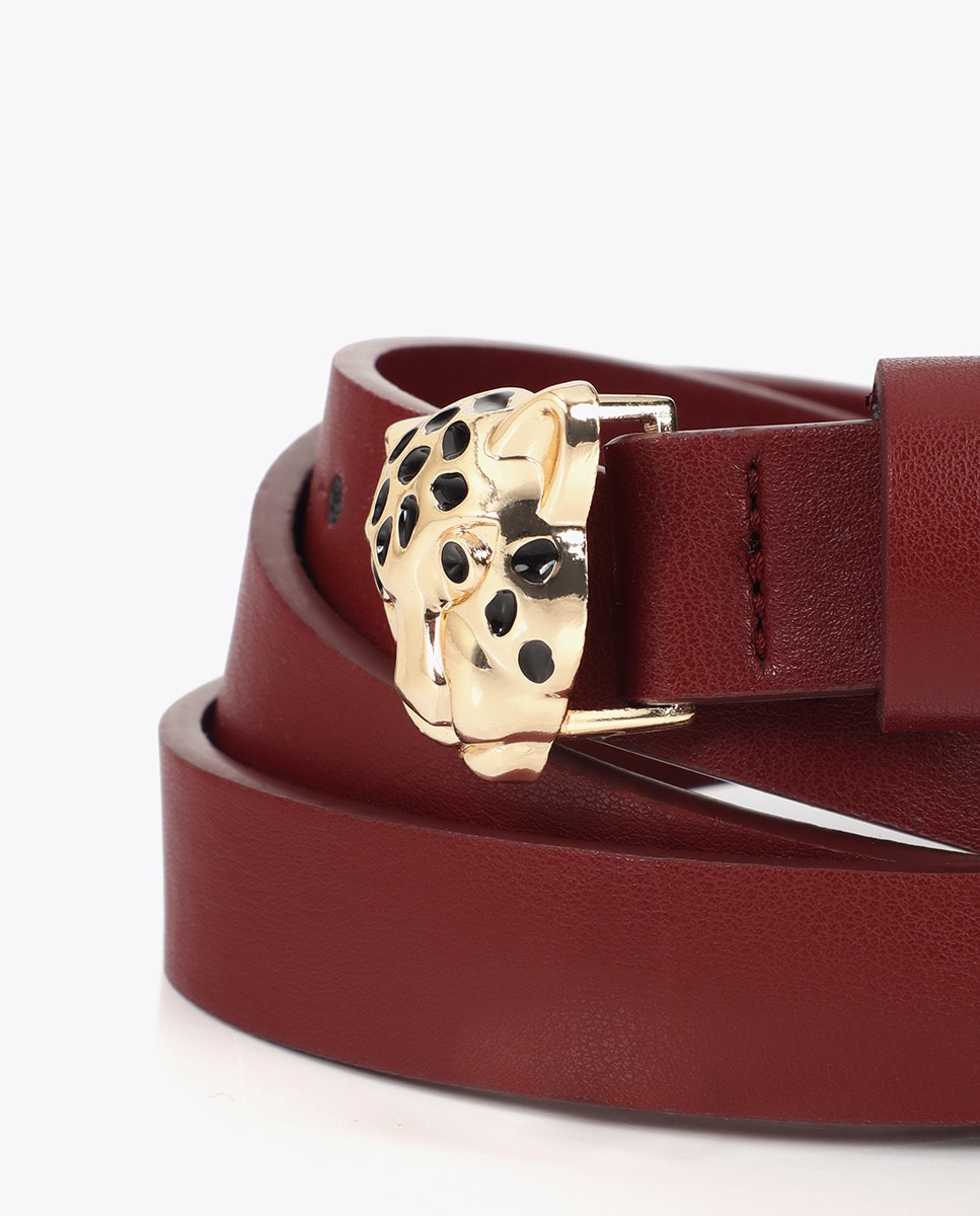Cinto Fino Fivela Leopardo Vermelho-5