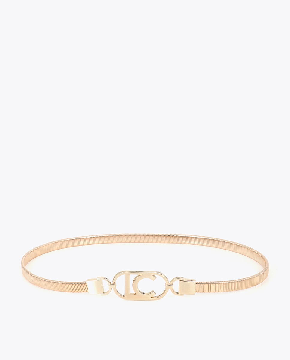 Cinto Metal Stretch com Logo Ovalado Ouro-2