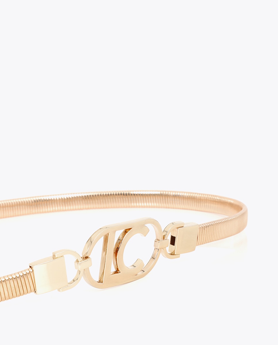 Cinto Metal Stretch com Logo Ovalado Ouro-3