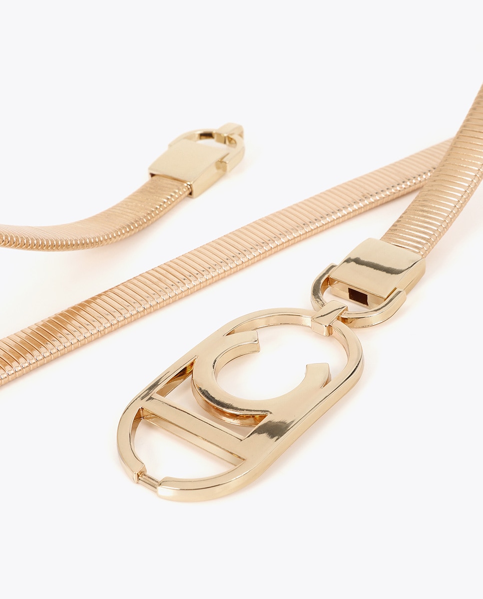 Cinto Metal Stretch com Logo Ovalado Ouro-4