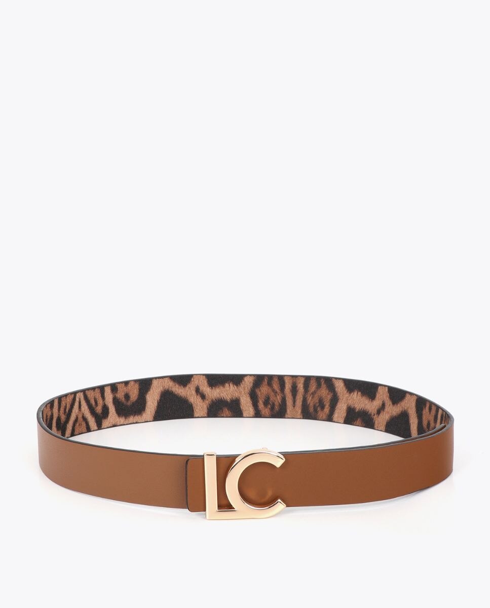 Cinto Reversível com Estampado Animal e Fivela Lc Acácia / Castanho-5