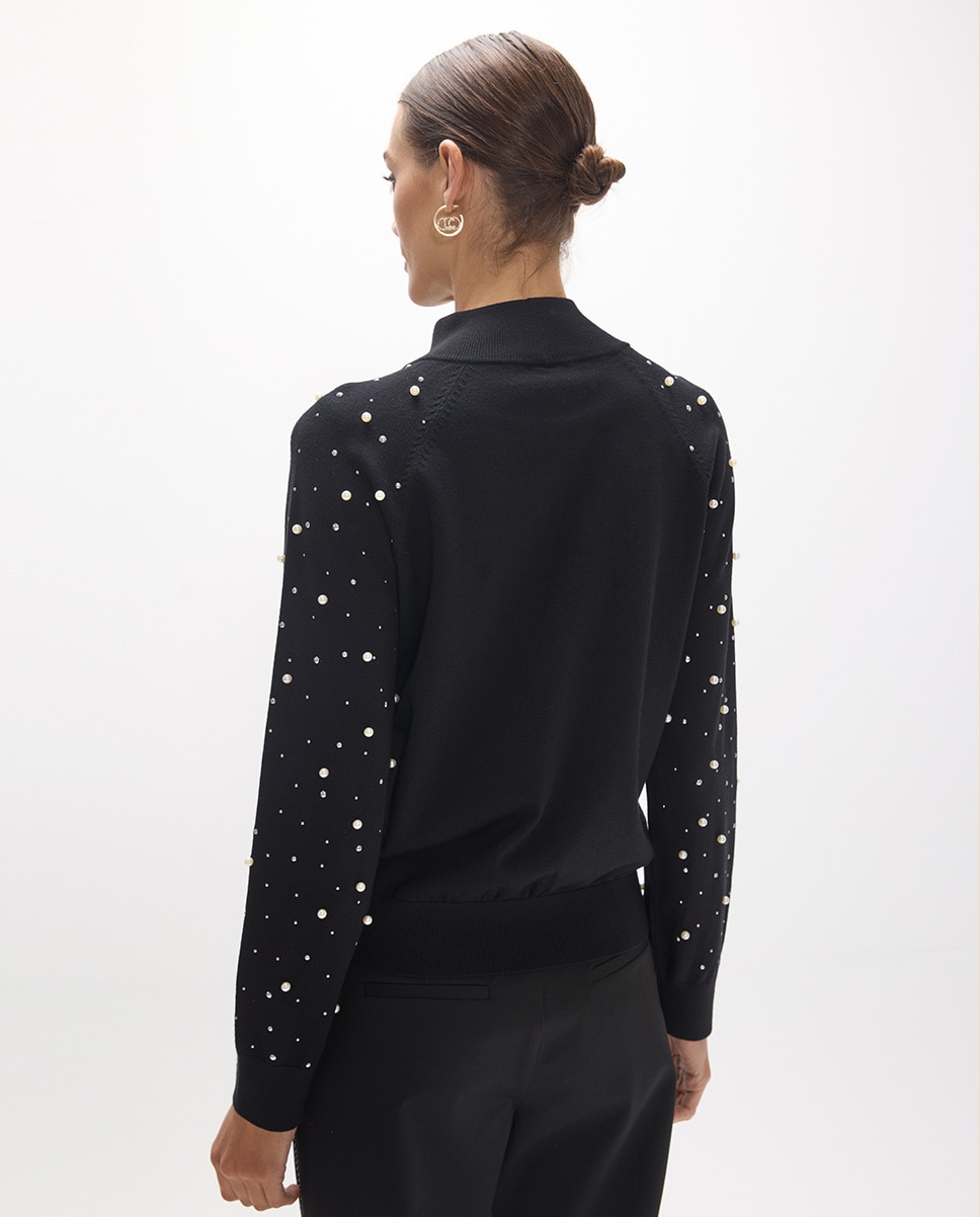 Camisola com Pérolas e Tachas Preto-4