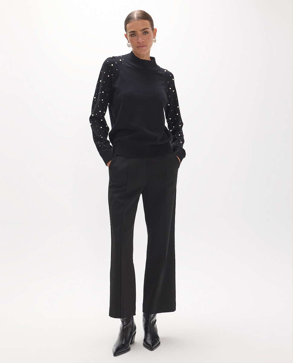 Camisola com Pérolas e Tachas Preto-5