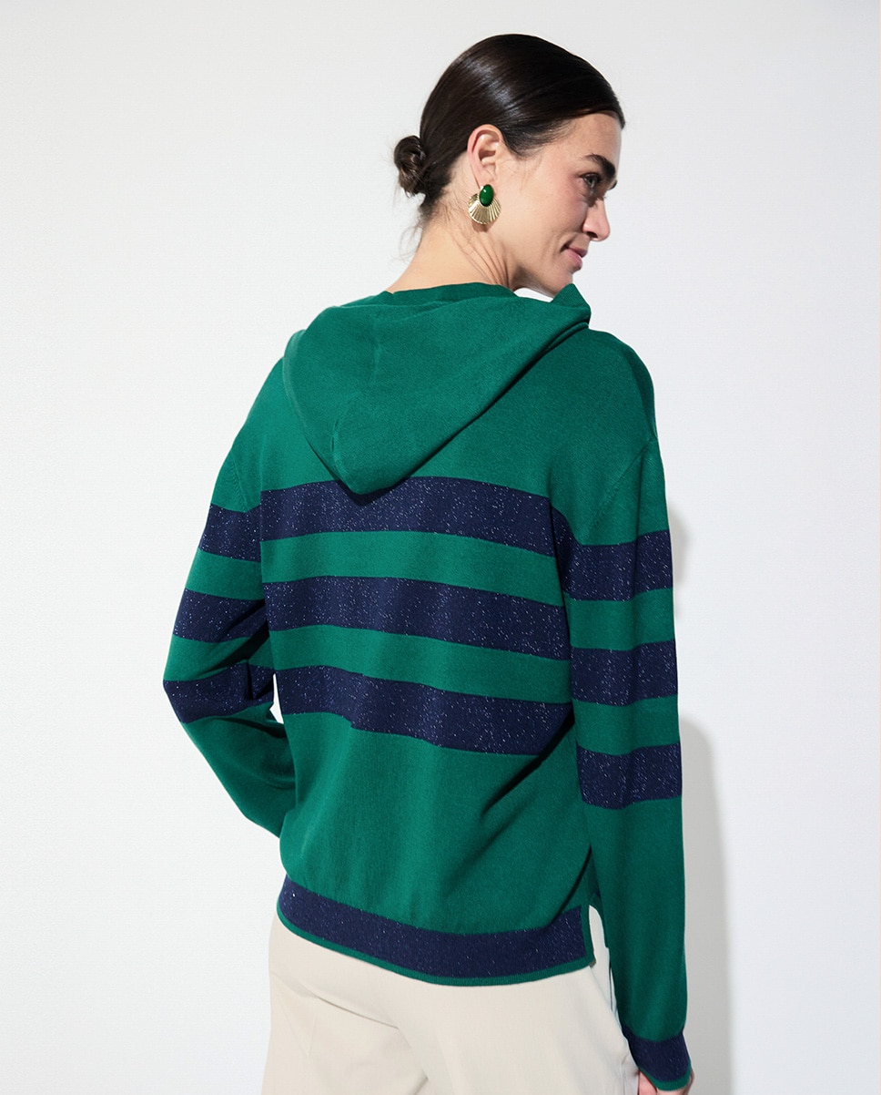 Camisola Às Riscas com Capuz Azul-marinho / Verde-4