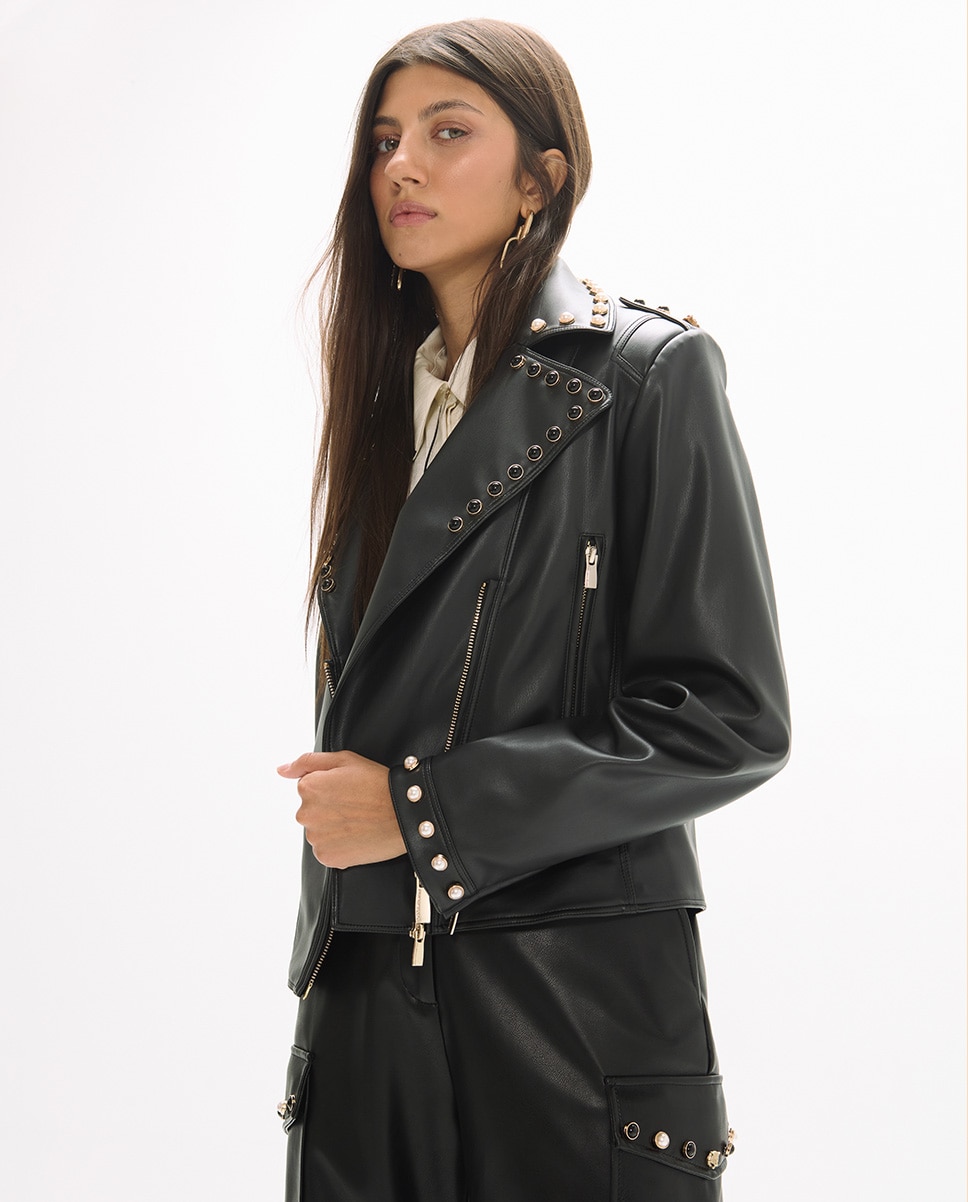 Blusão Biker em Pu com Detalhes de Tacha 45a Preto-3