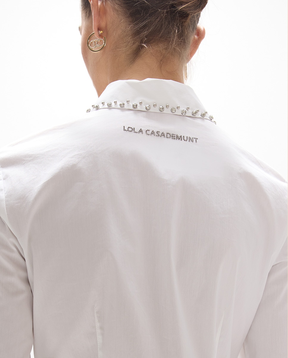 Camisa em Popelina Ajustada de Manga Comprida Branco-3