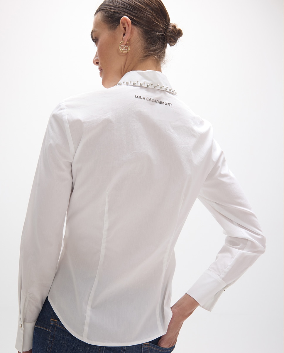 Camisa em Popelina Ajustada de Manga Comprida Branco-4