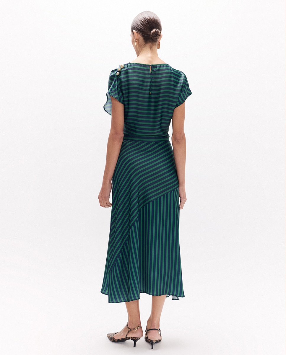 Vestido Comprido Às Riscas Bicolor Azul-marinho / Verde-4