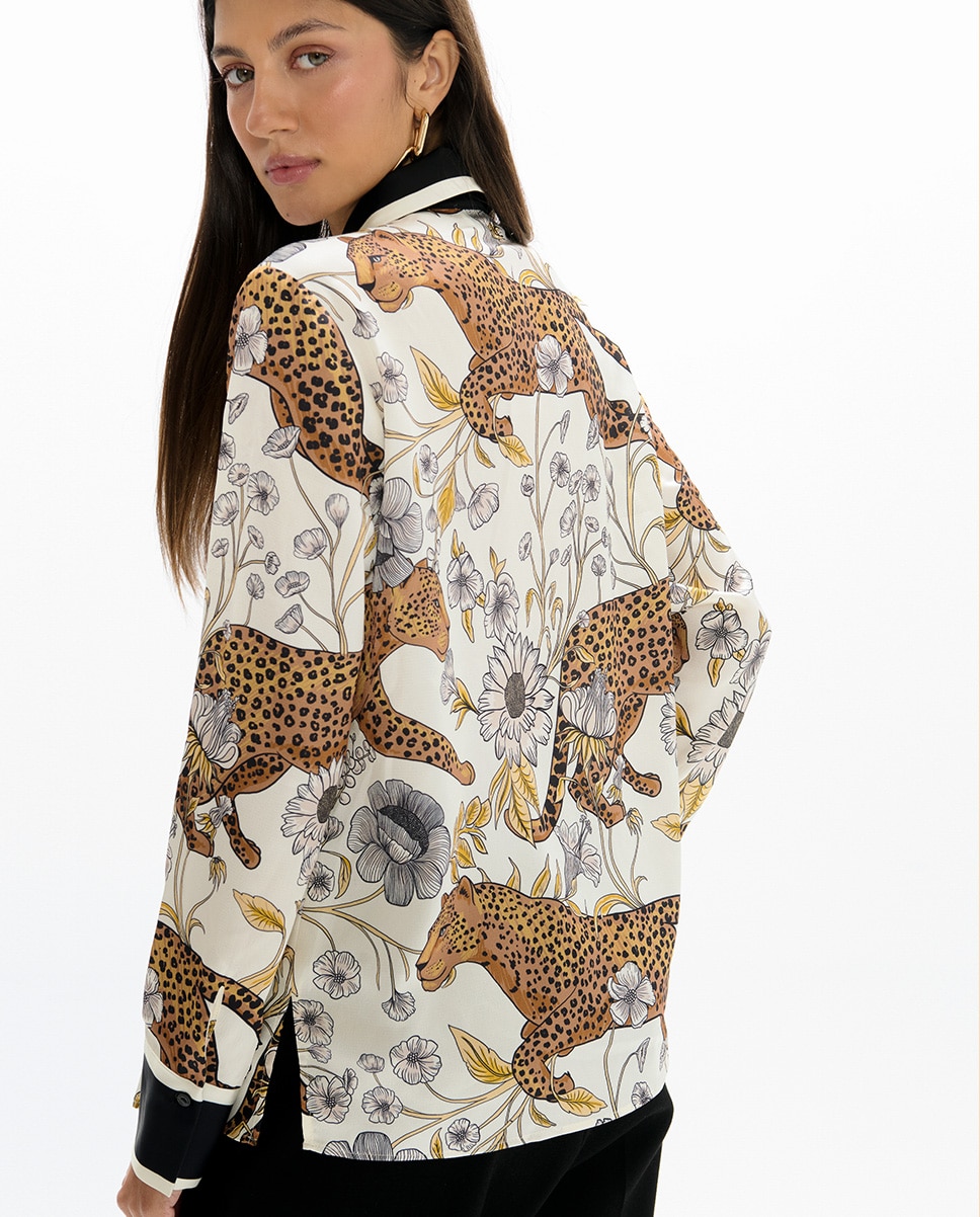 Camisa com Print Leopardo e Cenefa Multicolor-5