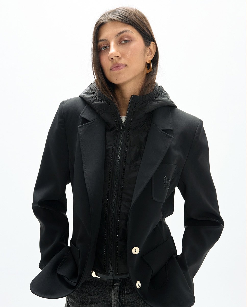 Blazer Técnico com Colete Acolchoado Interior Preto-2