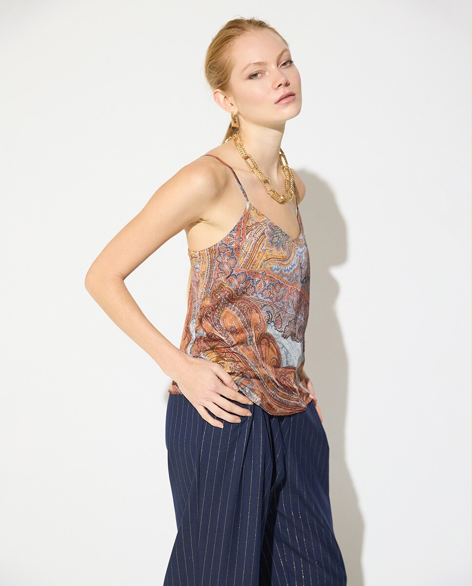 Top de Alça Fina com Studs Dourados Multicolor-2