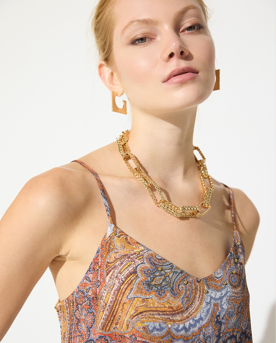 Top de Alça Fina com Studs Dourados Multicolor-3