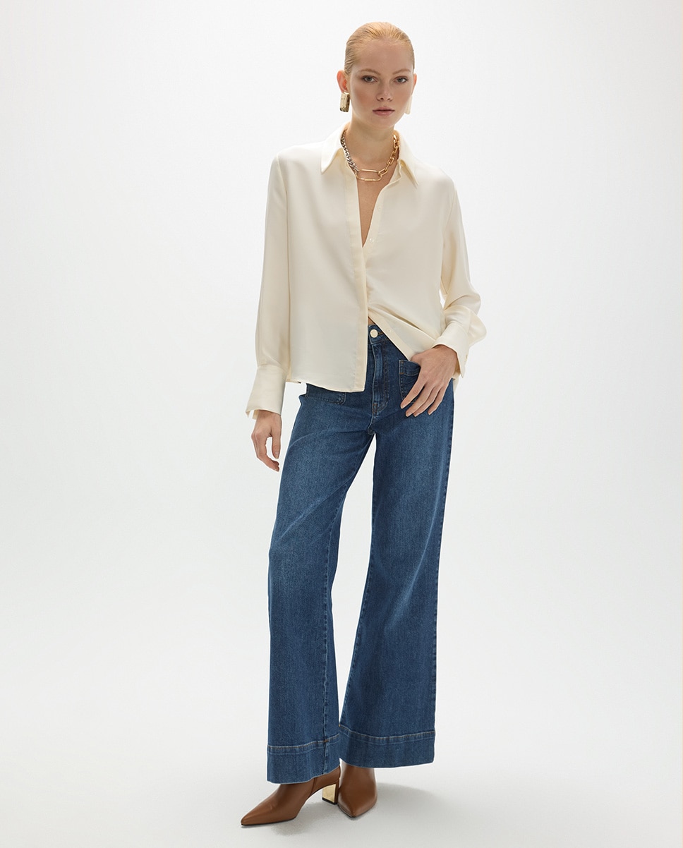 Camisa Regular com Costas Plissadas Cru-5