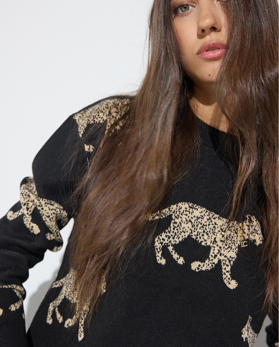 Camisola Jacquard Leopardos Preto / Natural-2