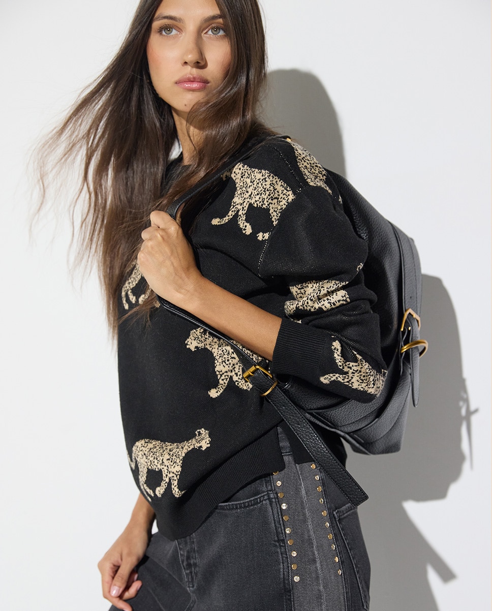 Camisola Jacquard Leopardos Preto / Natural-3