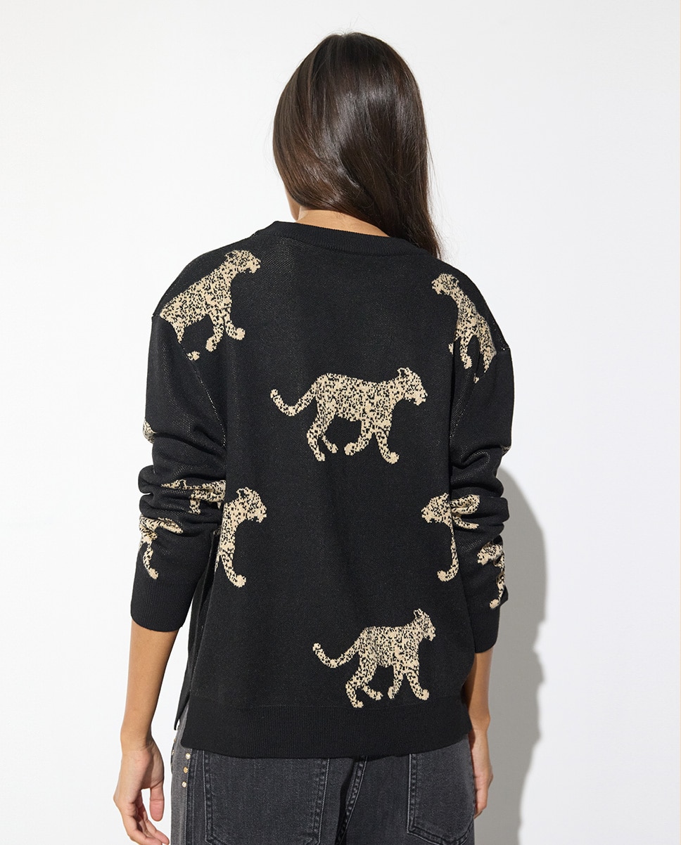 Camisola Jacquard Leopardos Preto / Natural-5
