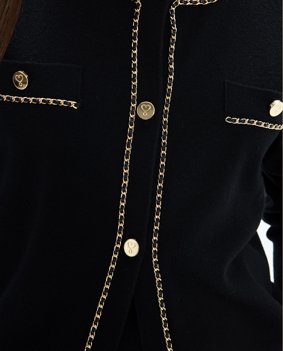 Cardigan com Detalhe de Correntes Preto-3