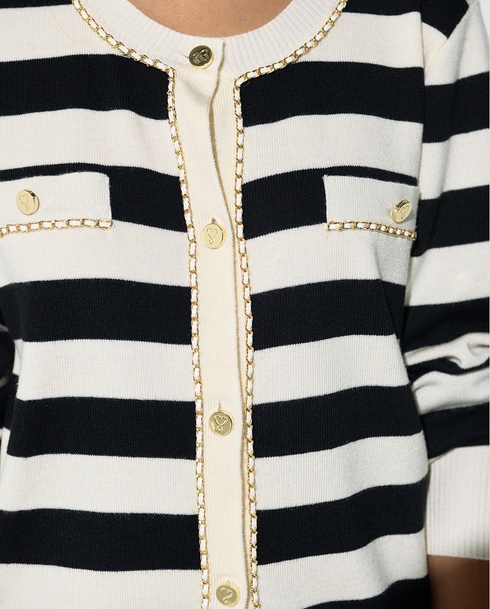 Cardigan Às Riscas com Detalhe de Correntes Multicolor-3