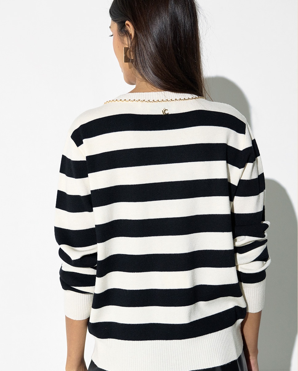 Cardigan Às Riscas com Detalhe de Correntes Multicolor-4