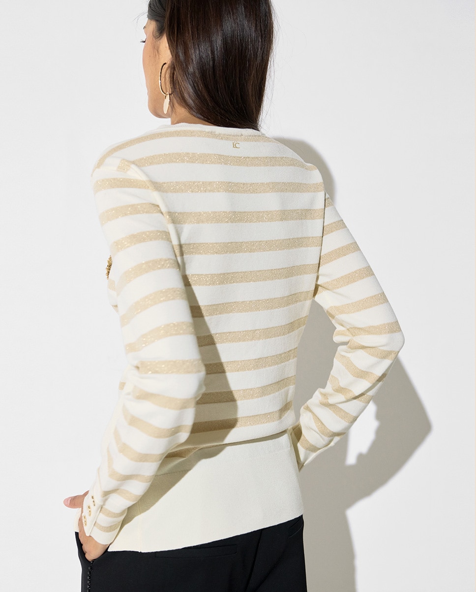 Camisola Às Riscas em Lurex e Pin Dourado-4