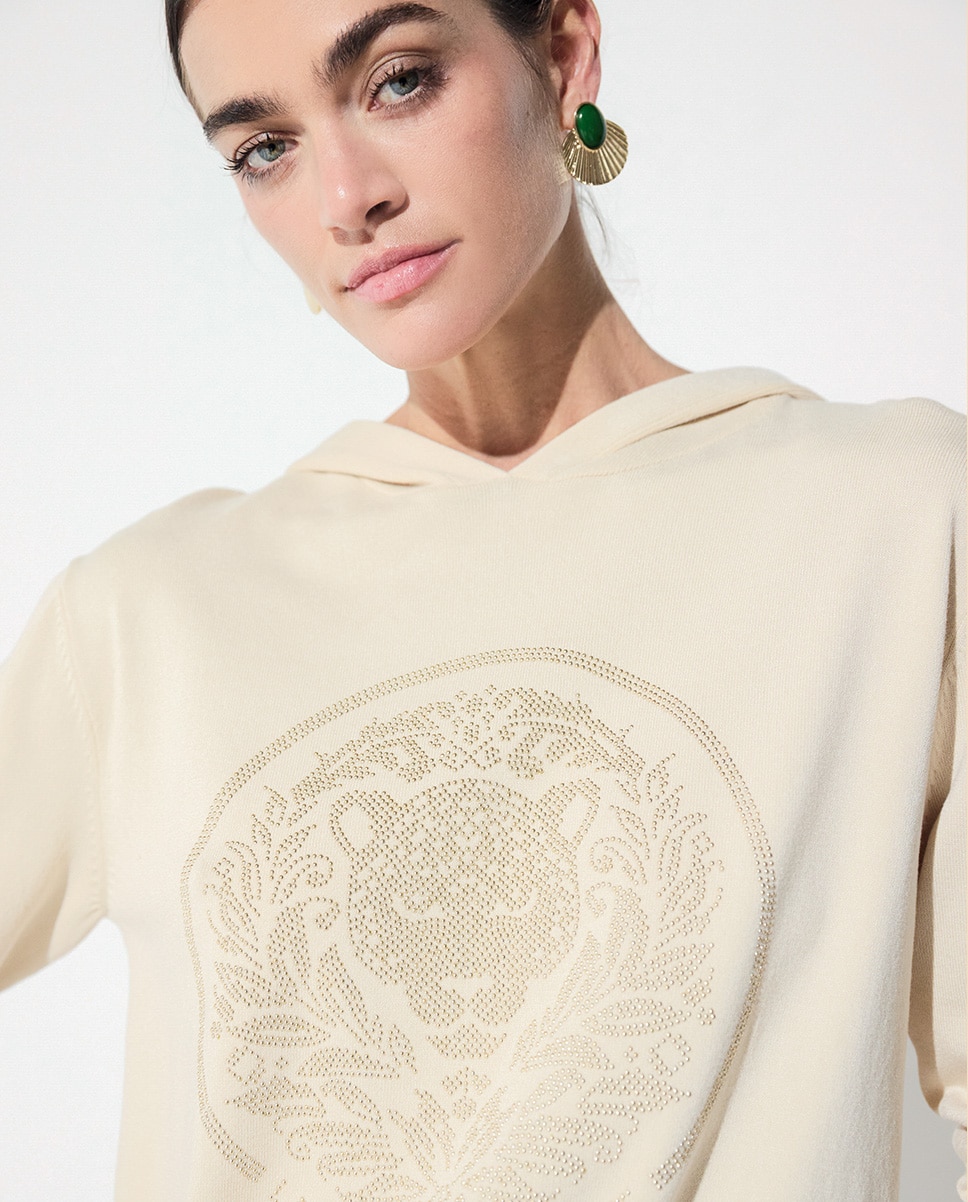Camisola com Capuz Rosco Tachas Natural-2