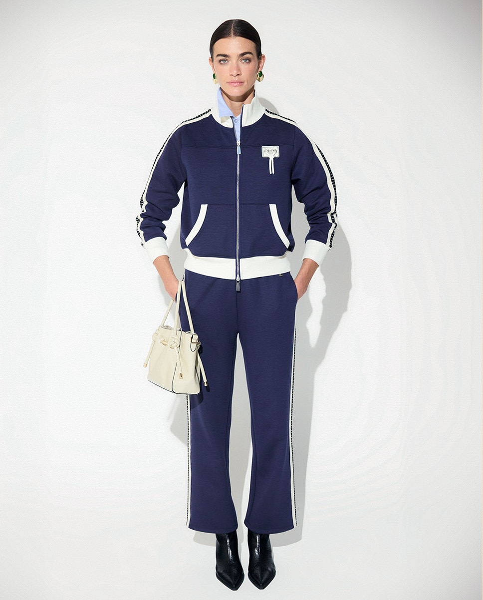 Sweatshirt com Bandas Laterais Bicolor e Strass Azul-marinho-5