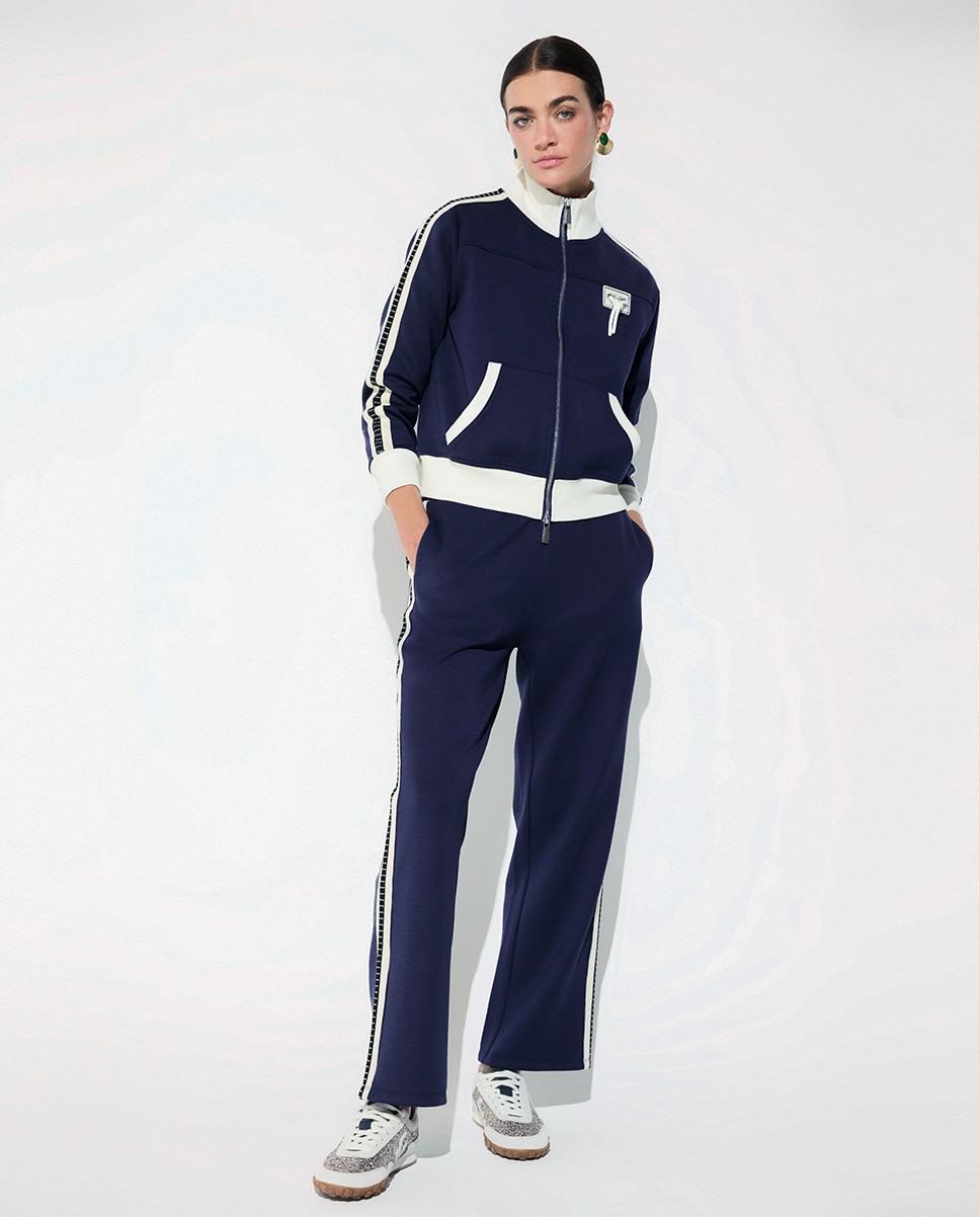Imagem 0 de Calças Jogger com Tira Lateral Bicolor e Strass