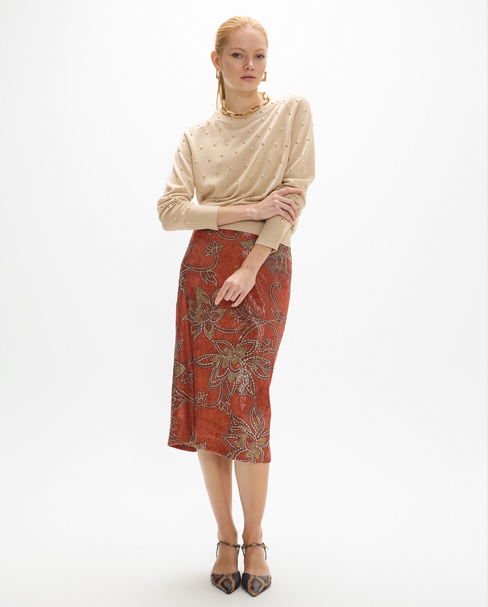 Camisola com Tachas Redondas All Over Bege-5