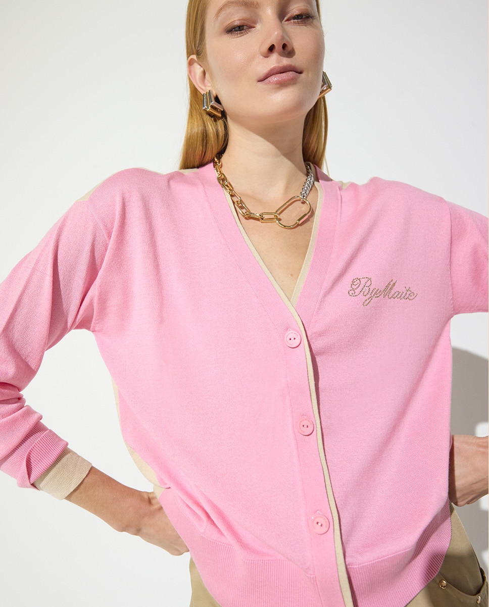 Cardigan Bicolor com Detalhes Strass Multicolor-2