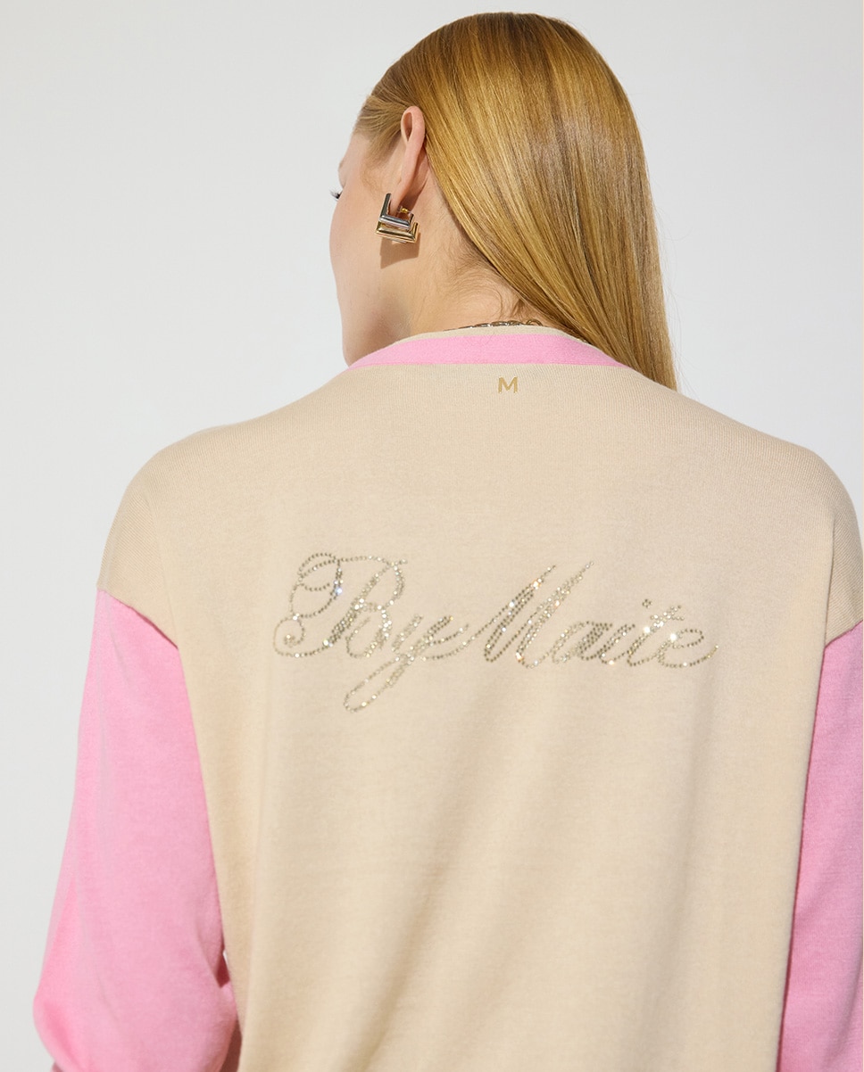 Cardigan Bicolor com Detalhes Strass Multicolor-4