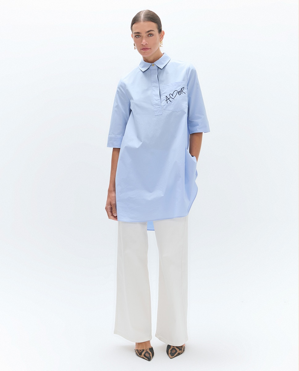Imagem 0 de Vestido Curto Tapioca em Popelina com Bordado Love