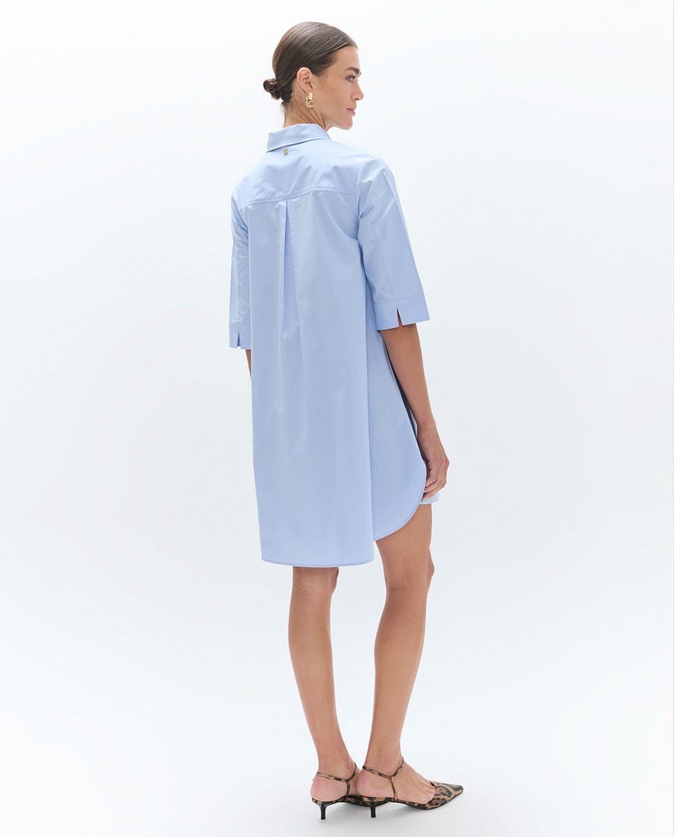 Vestido Curto Tapioca em Popelina com Bordado Love Azul-claro-4