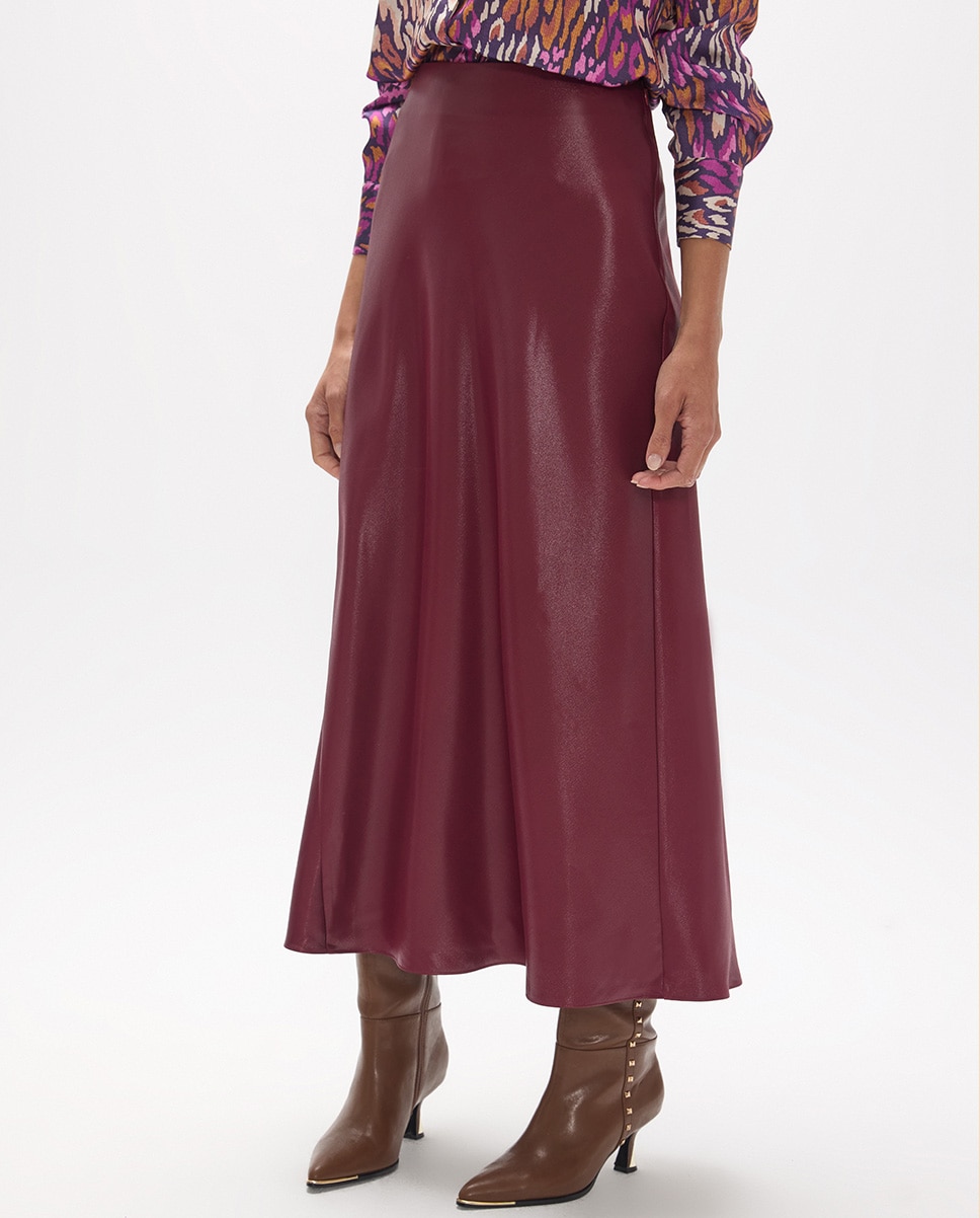 Saia Midi com Acabamento Acetinado Vinho-2