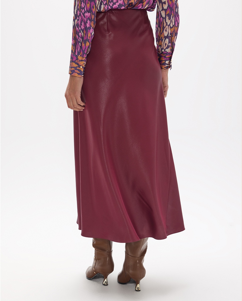 Saia Midi com Acabamento Acetinado Vinho-3