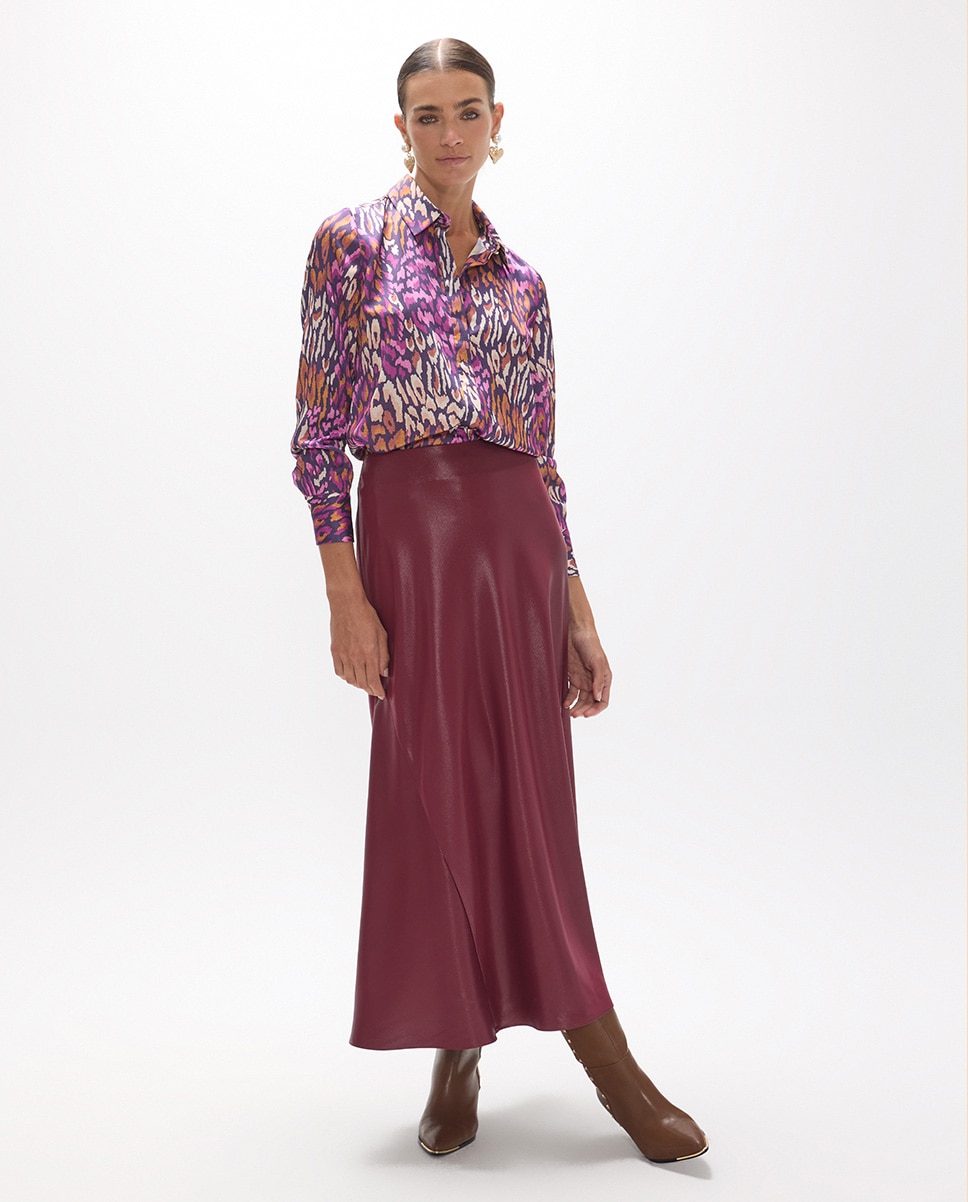 Saia Midi com Acabamento Acetinado Vinho-4