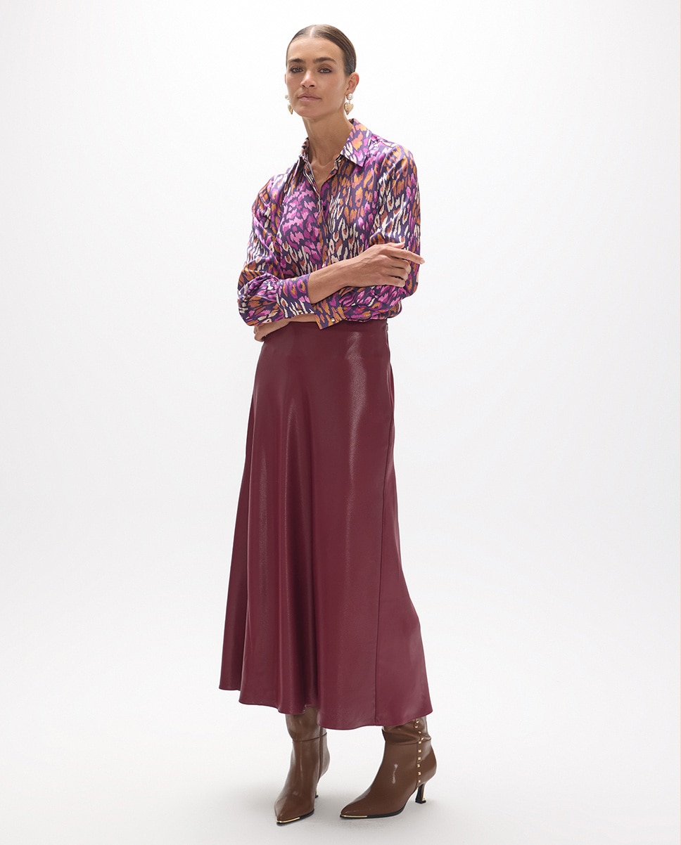 Saia Midi com Acabamento Acetinado Vinho-5