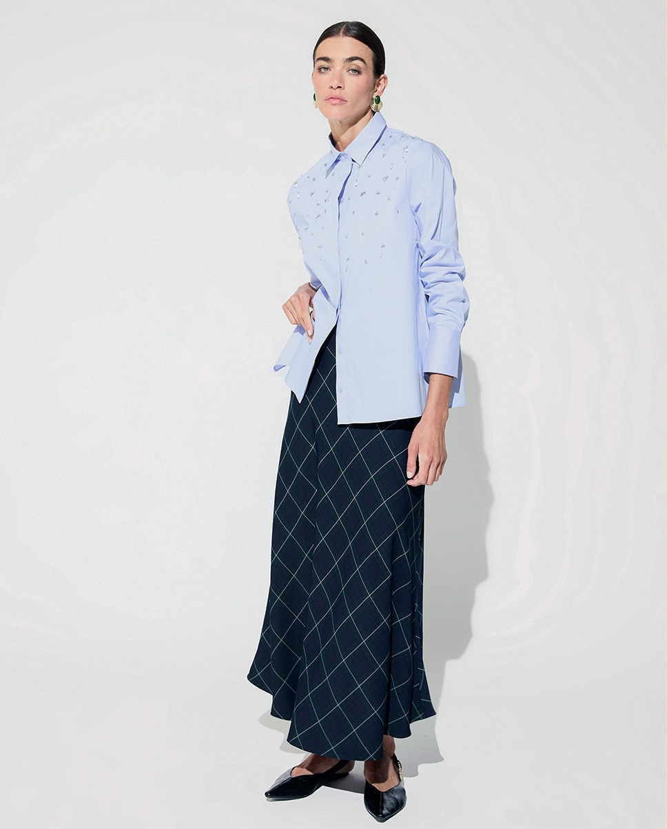 Camisa Popelina com Detalhe de Pedraria All Over Azul-claro-5