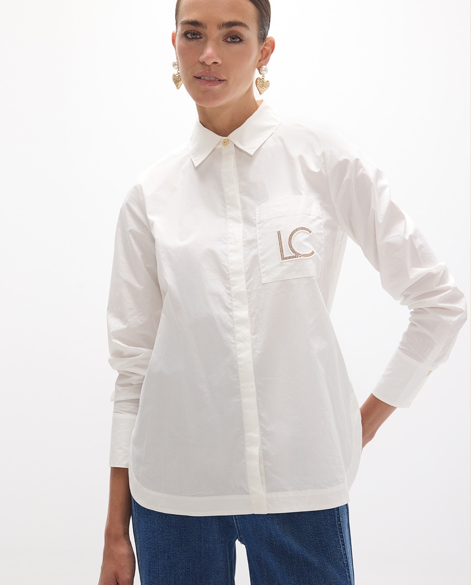 Camisa Popelina Fit Regular com Bolso Branco-2