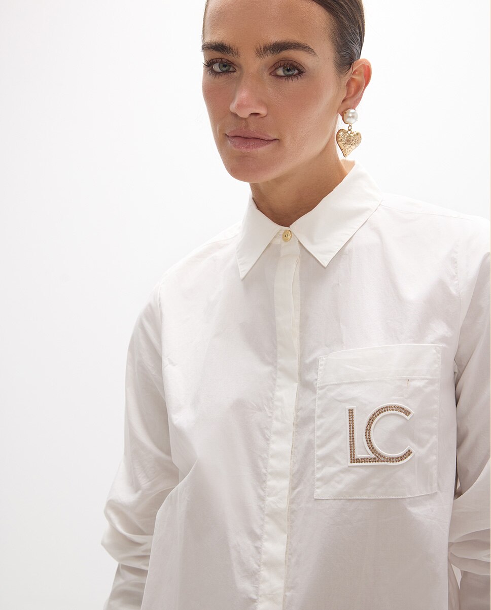 Camisa Popelina Fit Regular com Bolso Branco-3