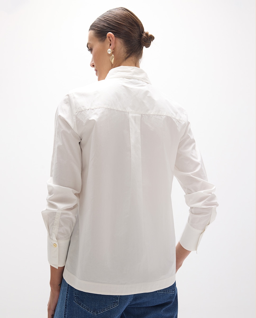 Camisa Popelina Fit Regular com Bolso Branco-4