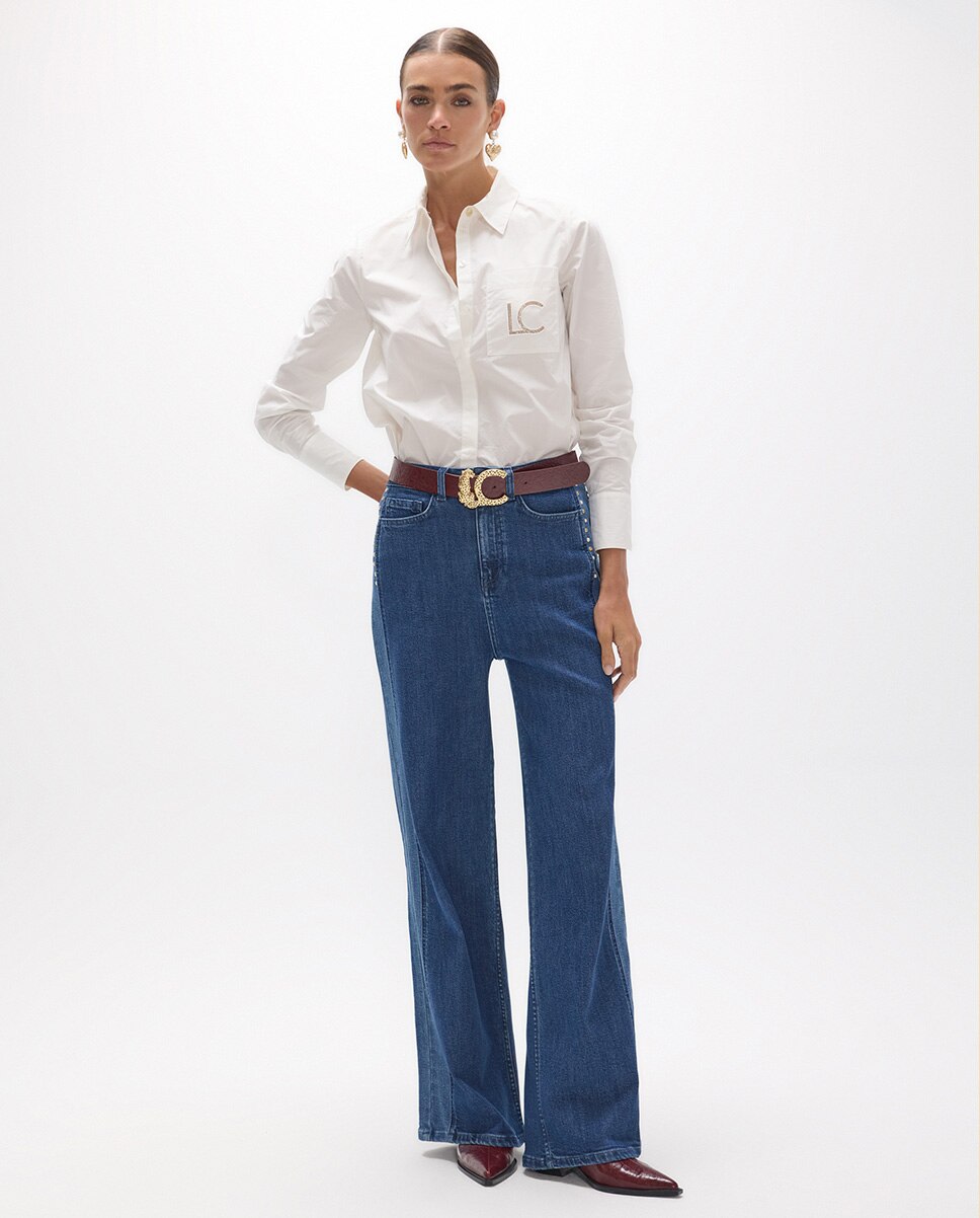 Camisa Popelina Fit Regular com Bolso Branco-5
