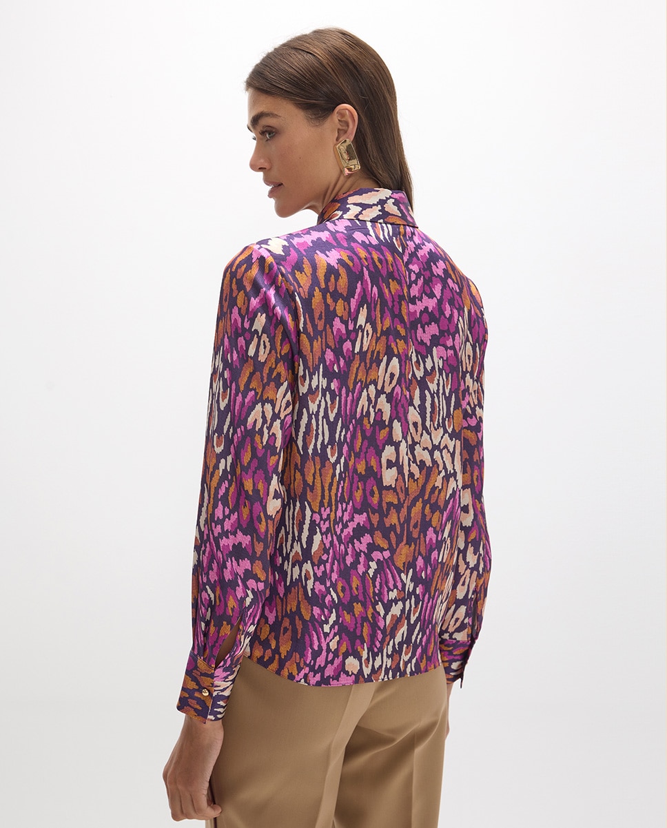 Camisa com Mancha Animal de Manga Comprida Multicolor-3