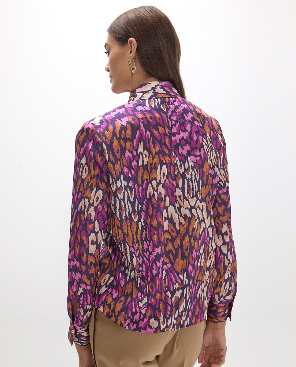 Camisa com Mancha Animal de Manga Comprida Multicolor-4