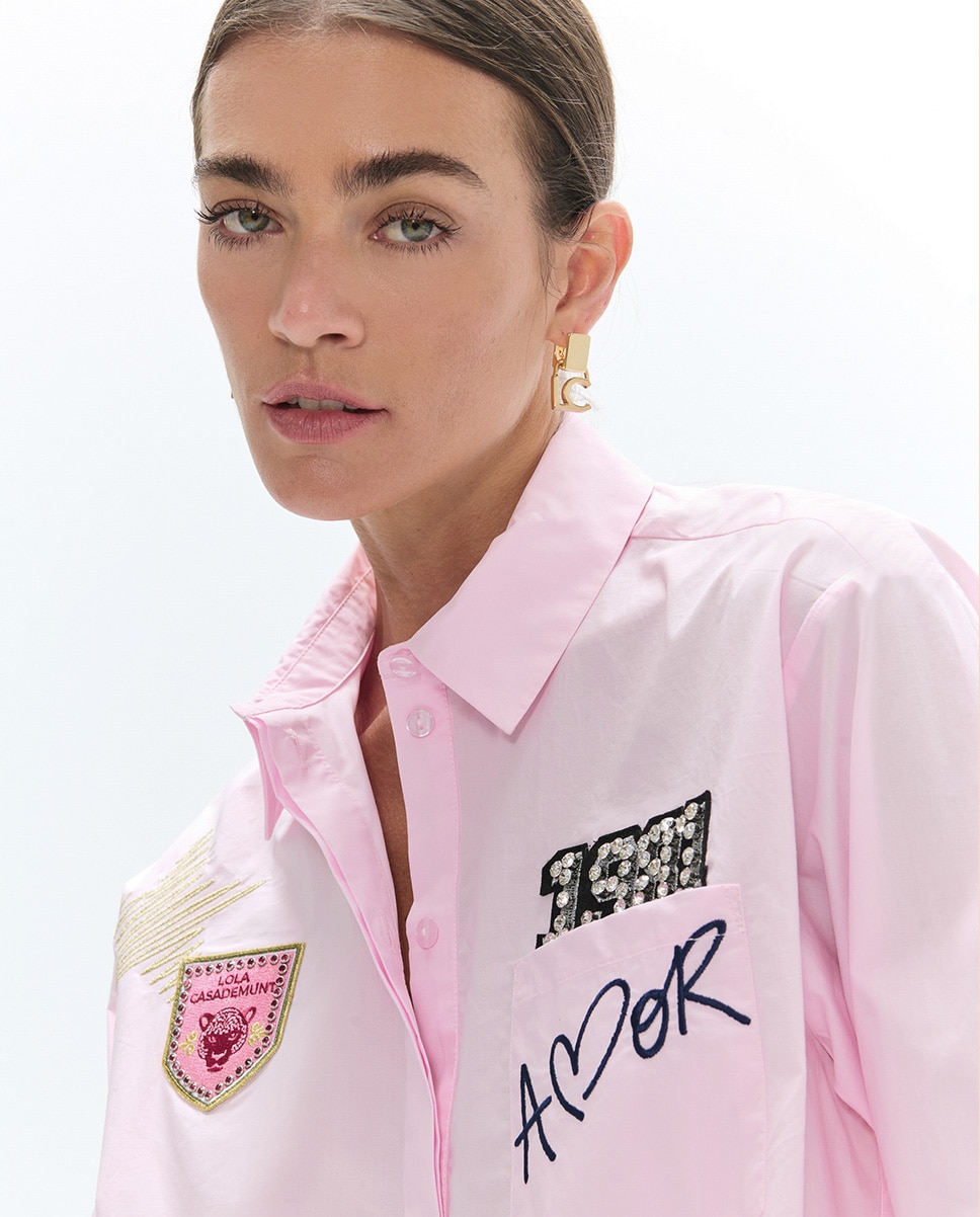 Camisa Popelina com Detalhes e Patches Rosa-claro-2