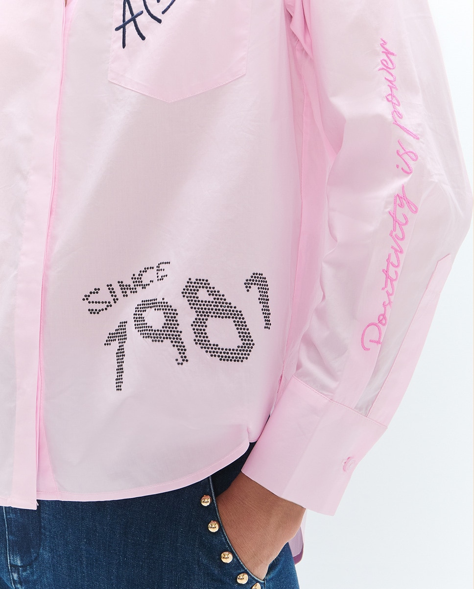 Camisa Popelina com Detalhes e Patches Rosa-claro-4